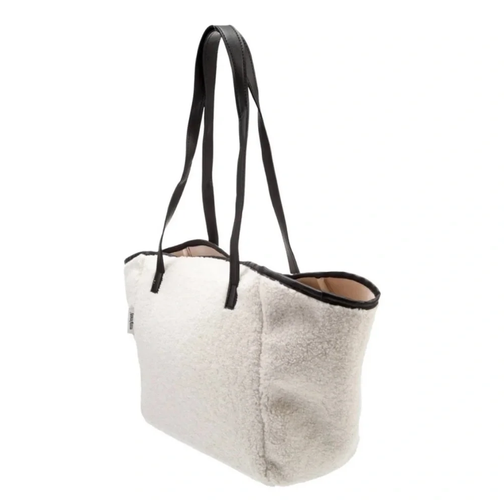 NEIMAN MARCUS Faux Fur Sherpa Shoulder Bag, off white